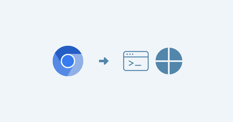 Chromium icon with arrow pointing to a terminal window and Quarto logo, representing the switch from Puppeteer Chromium to Chrome Headless Shell.