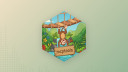 The package hex sticker, showing a monkey hanging from a wooden bridge with a jungle background. Behind the hex sticker is a subtle yellow-to-green gradient.