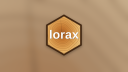 The lorax hex logo, a hexagonal cross-section of a tree trunk showing growth rings with the word lorax in white letters.