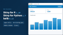 Shiny for R v1.14, Shiny for Python v1.7, and bslib v0.12: an animated cursor opens an offcanvas Settings panel in a dashboard app, then cleans it up
