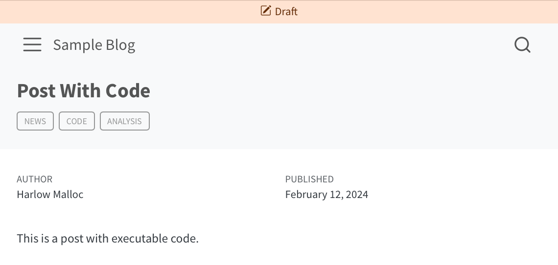 A draft post with the new draft banner