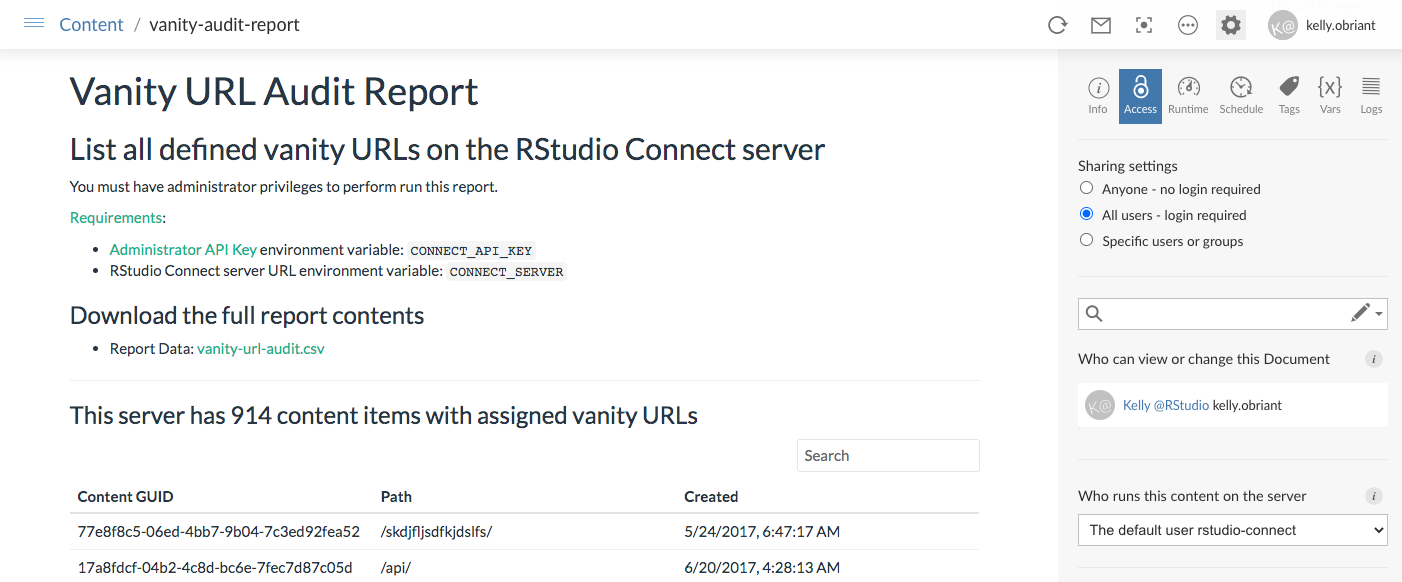 Example Vanity URL Audit Report