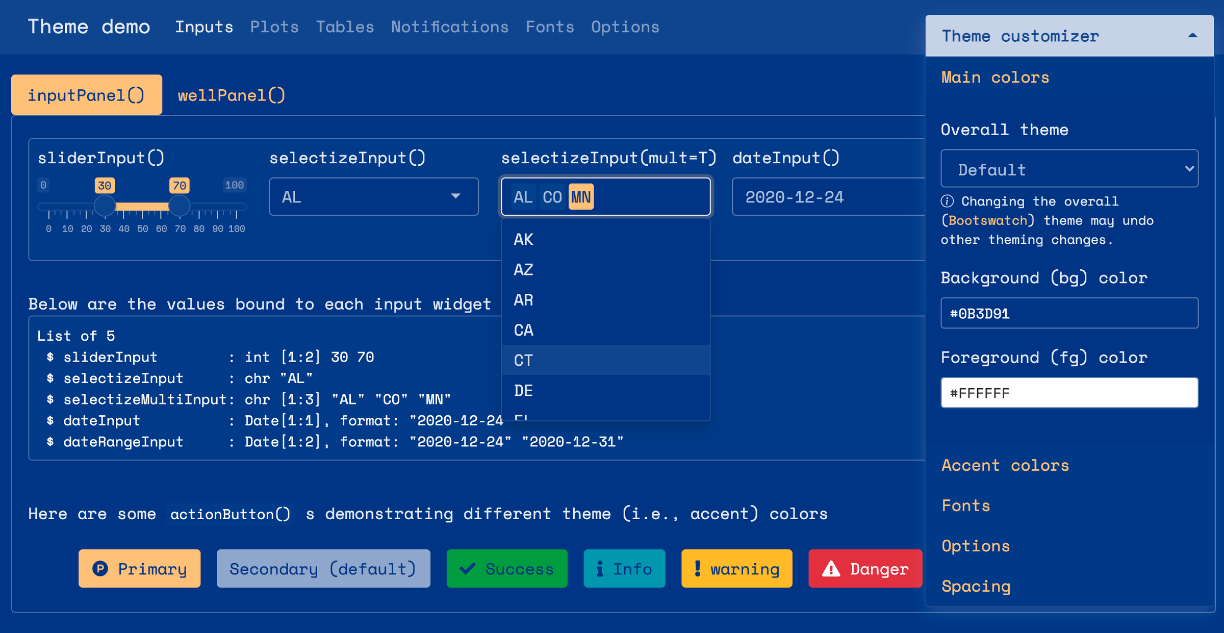 A Shiny app with a Material dark mode look.