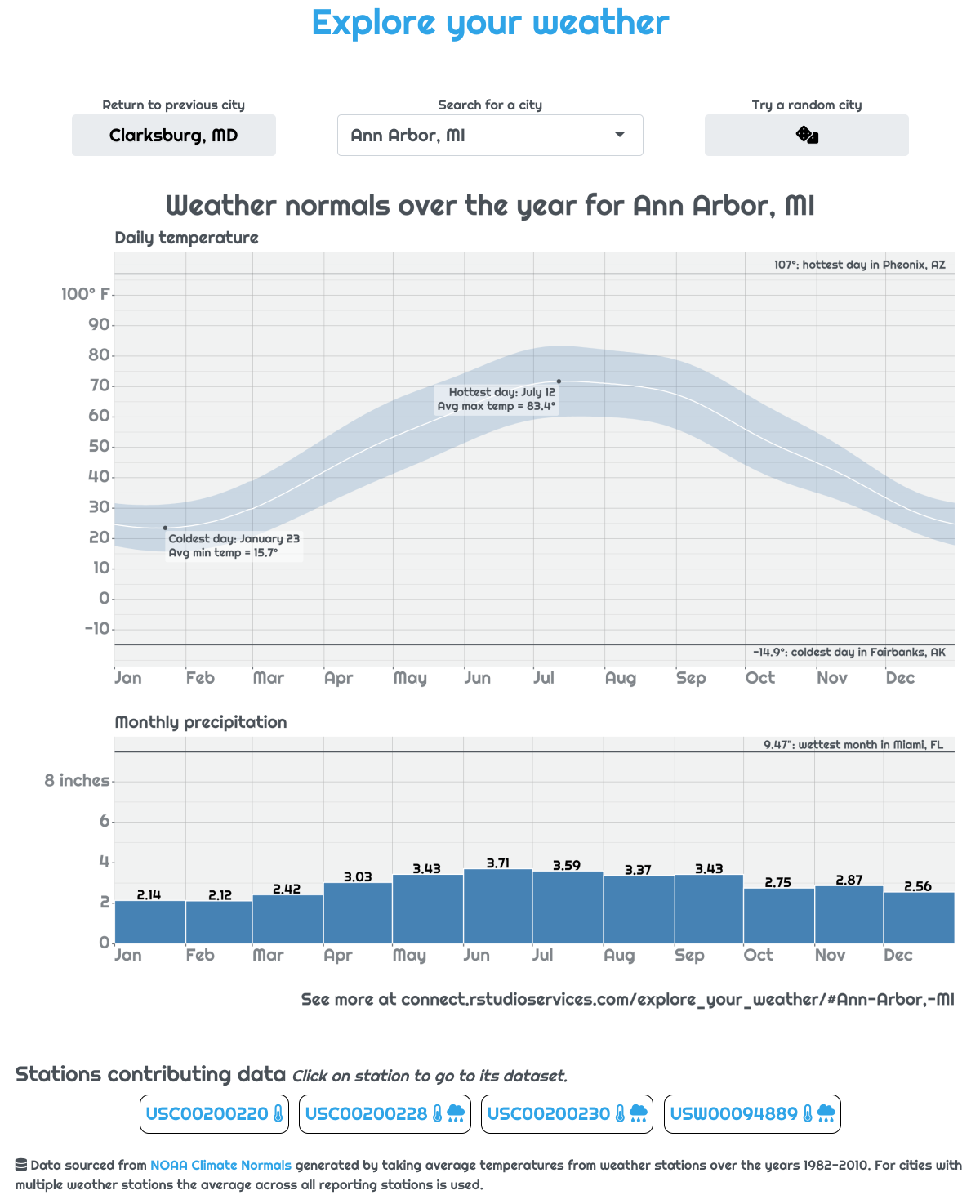 Screenshot of the weather explorer app