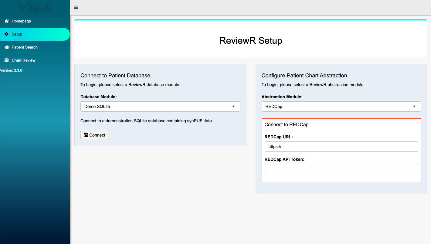 Screenshot of ReviewR Shiny app by Laura Wiley, Luke Rasmussen, and David Mayer