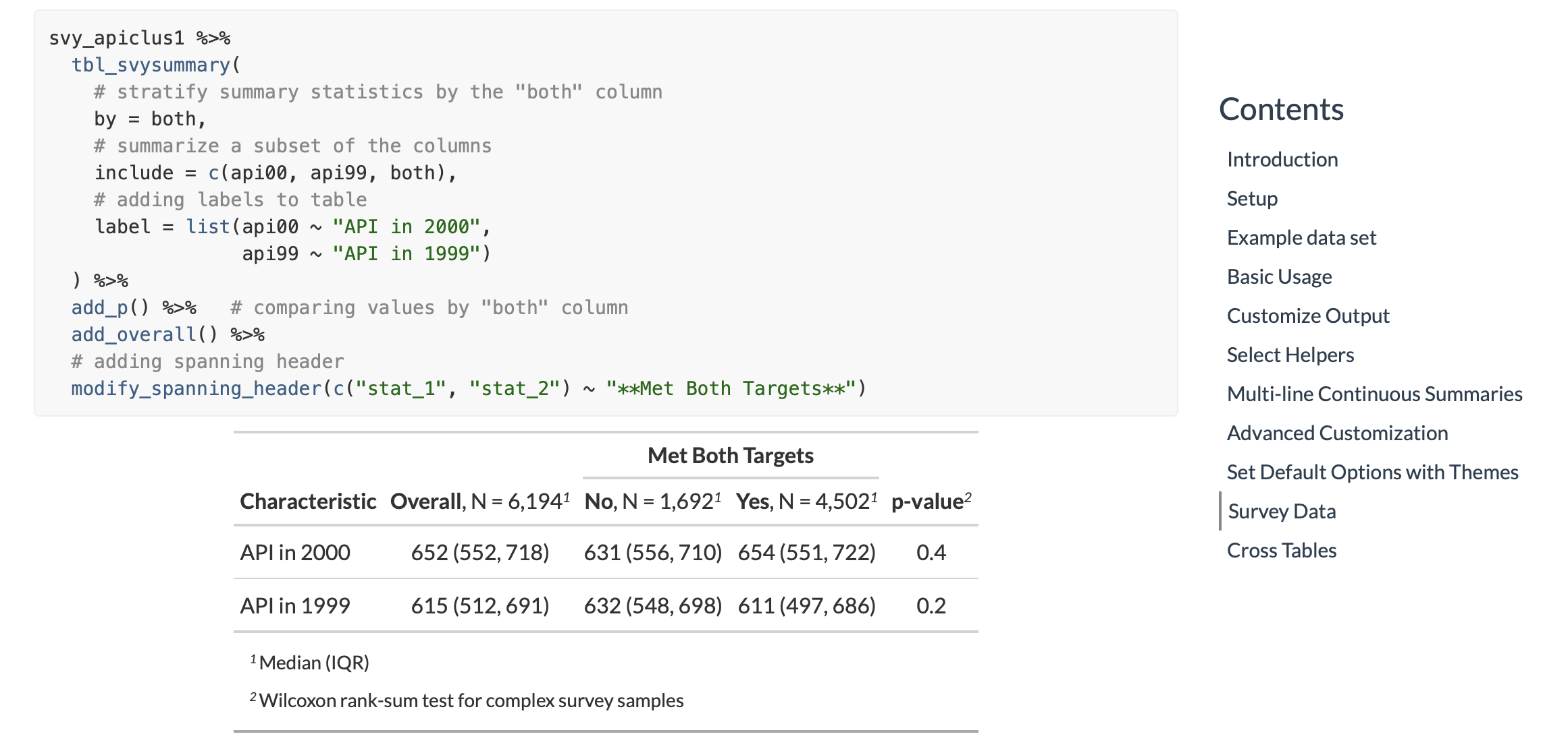 Screenshot of table showing data summary statistics