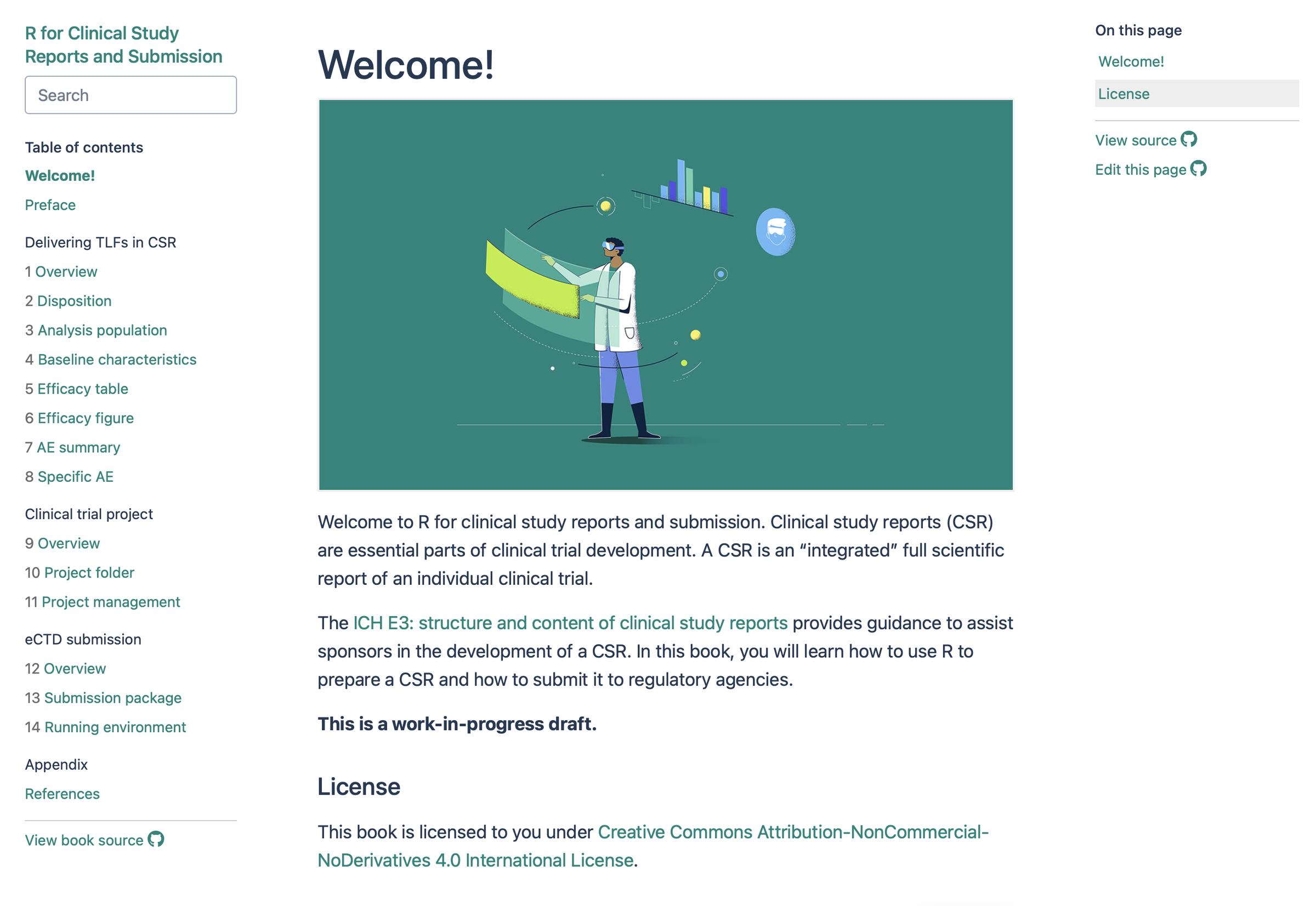 Screenshot of clinical study reports bookdown