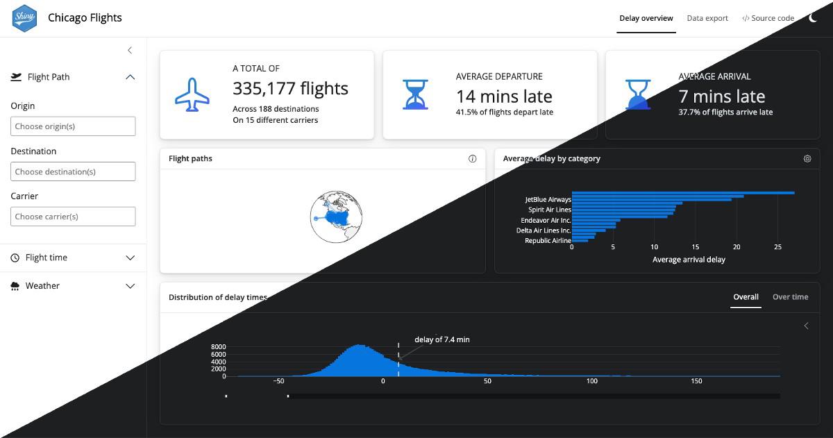 Shiny for R updates: new default look, dark mode, shinylive updates, and more