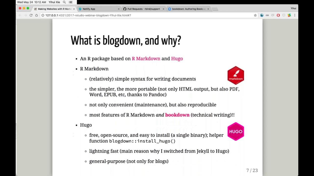 Introduction to Blogdown (R Package) | RStudio Webinar - 2017