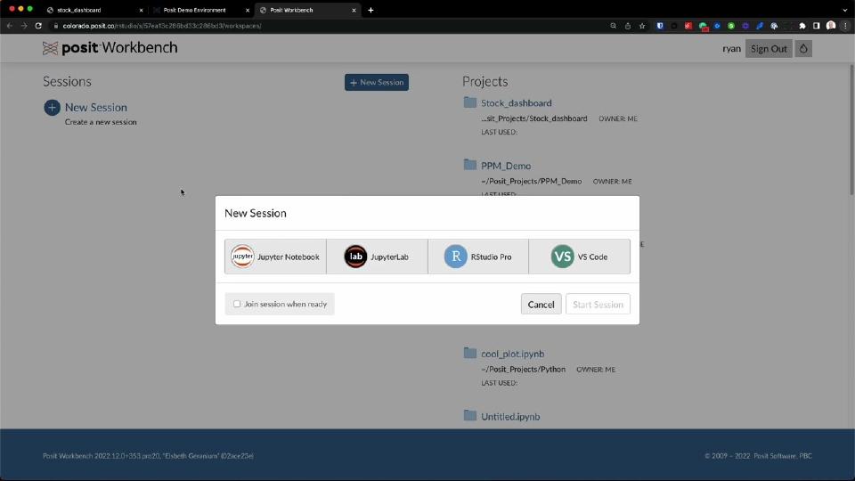 Launch different development environments and manage cluster options with Posit Workbench