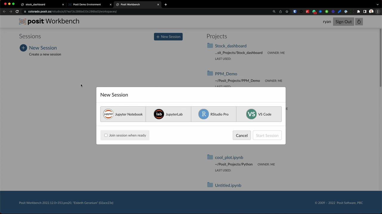 Launch different development environments and manage cluster options with Posit Workbench