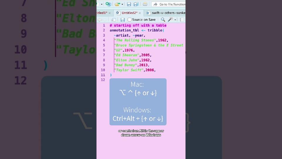 Using multiple cursors is easy! Mac: Option, Control, Up or Down. Windows: Control, Alt, Up or Down